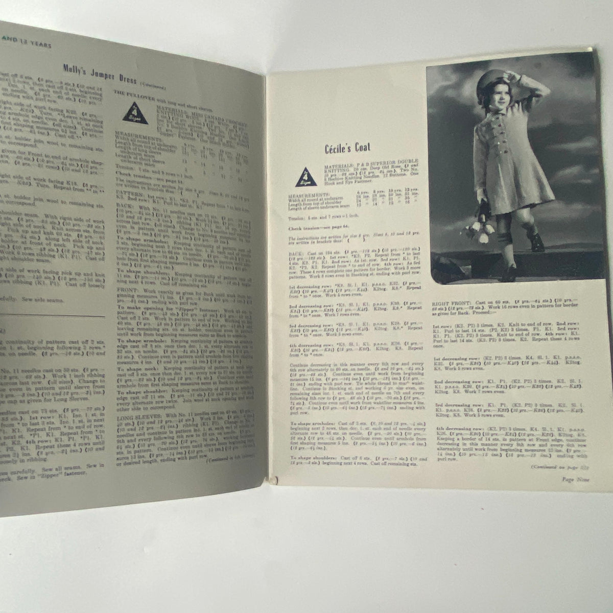 Another interior page of the 1940s Series No. 31 Beehive Styles for Girls and Boys Catalog, featuring instructions and an image for 'Cecile’s Coat' designed for children aged 6 to 12 years.