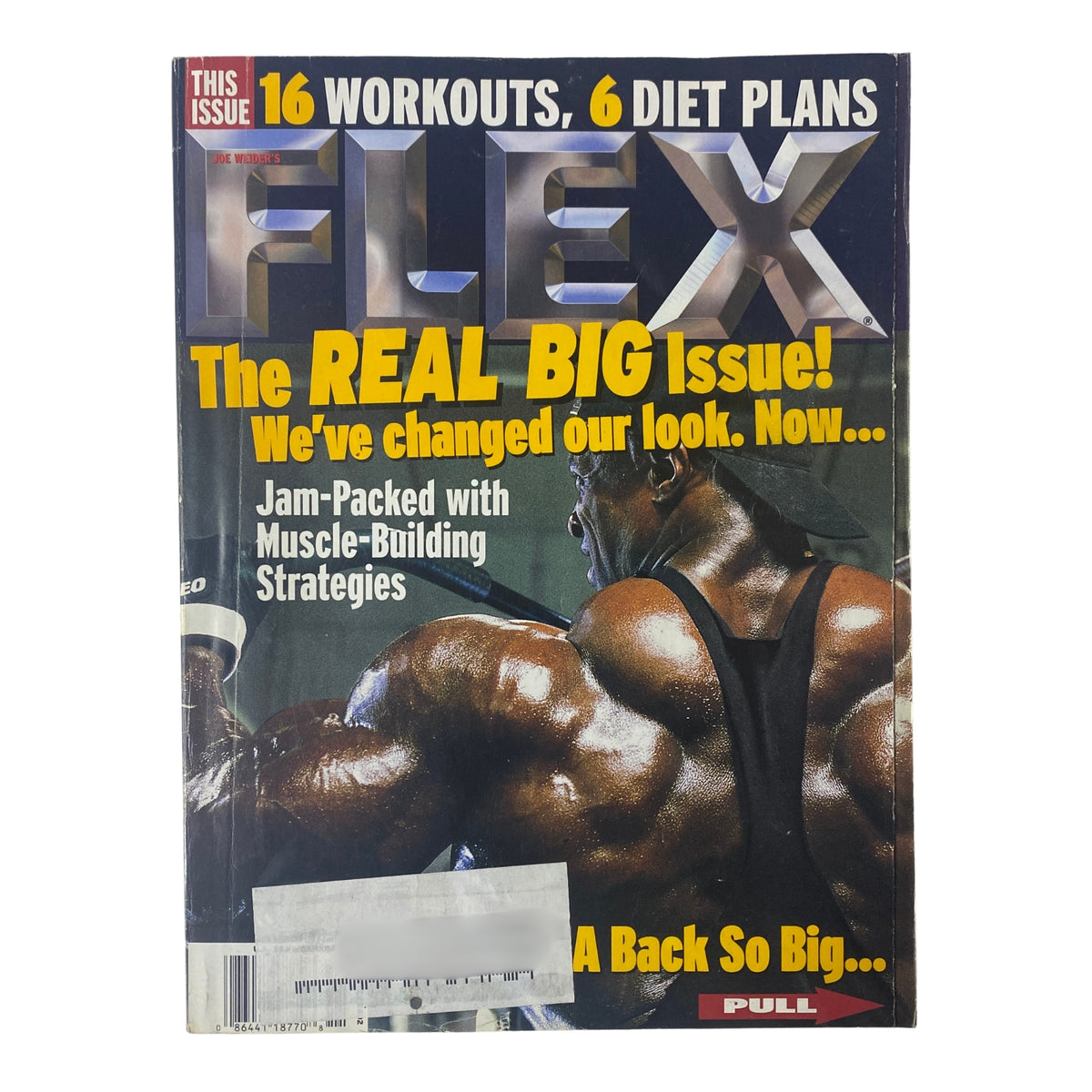Flex Magazine November 2002 featuring Ronnie Coleman on the cover, highlighting 16 workouts and 6 diet plans with muscle-building strategies.