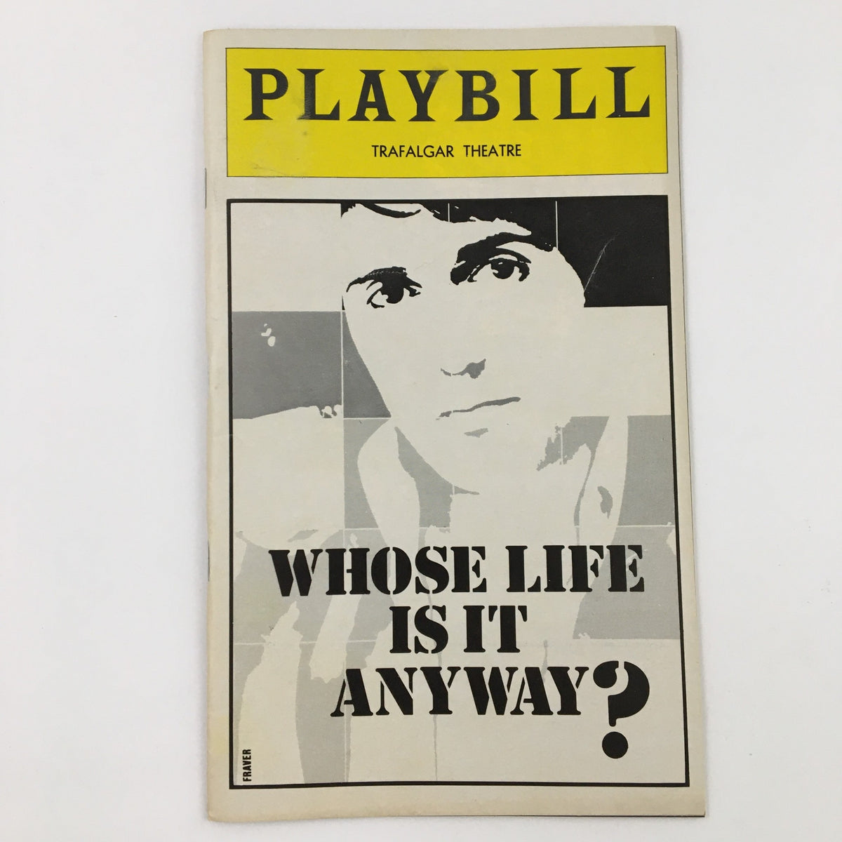 1979 Playbill for 'Whose Life Is It Anyway?' featuring Tom Conti, showcasing a black and white cover design.