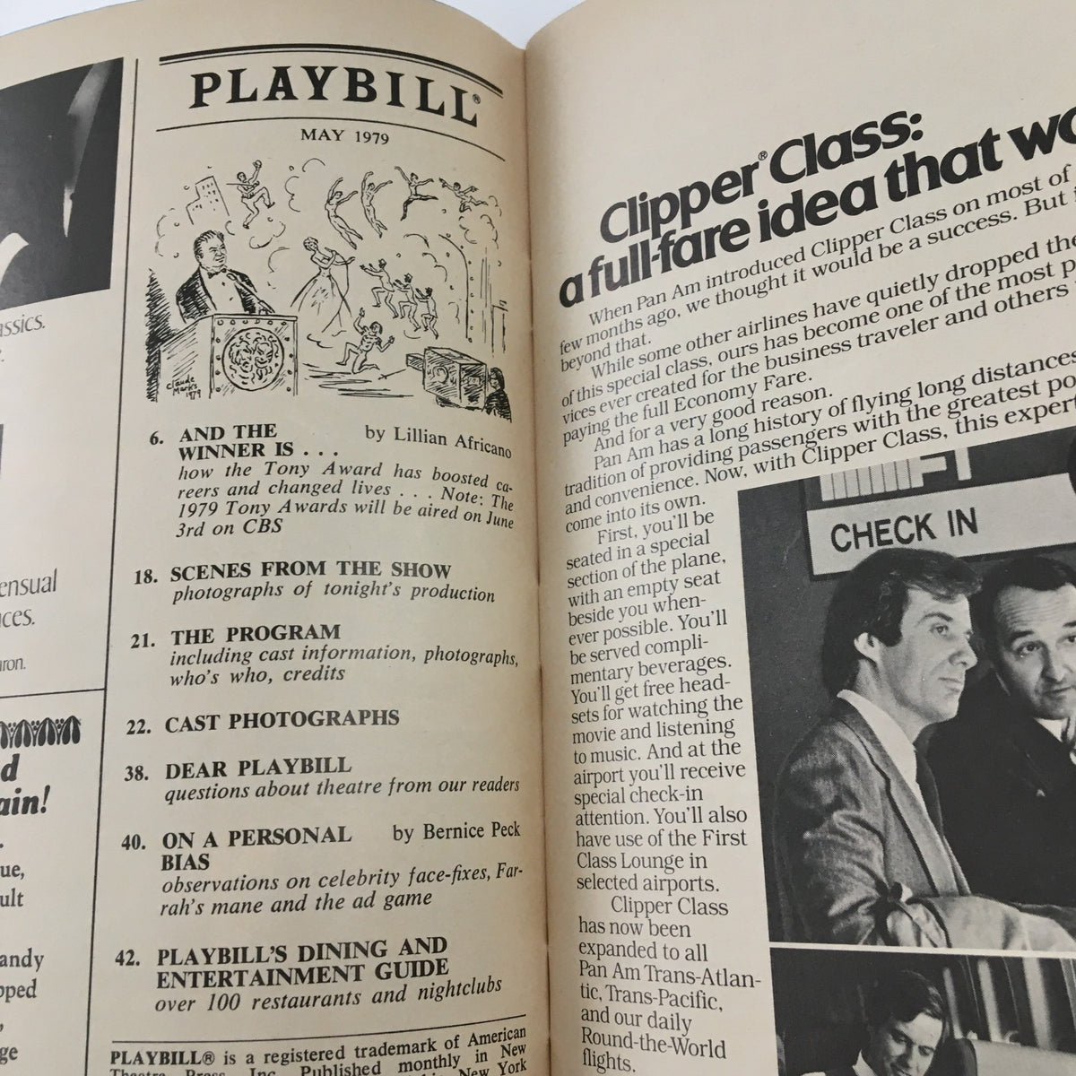 Inside view of the 1979 Playbill for 'Whose Life Is It Anyway?', displaying articles and photos from the May 1979 edition.