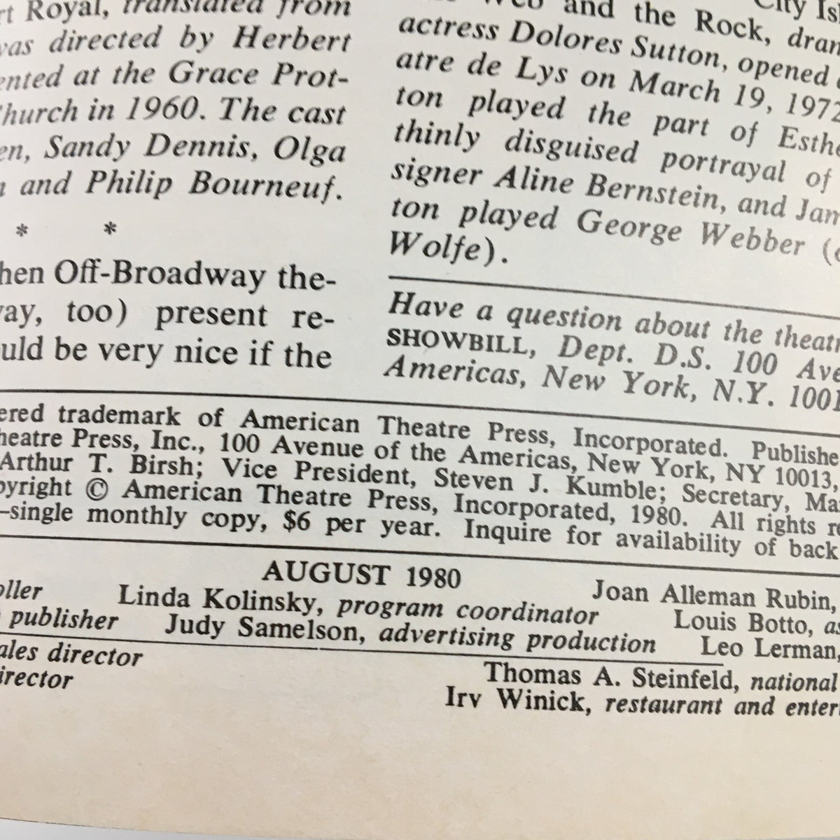 A close-up of the 1980 Showbill for A Coupla White Chicks Sitting Around Talking, highlighting production details and copyright information.