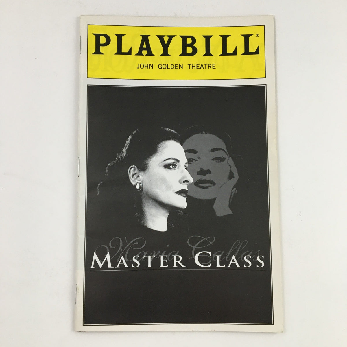 1996 Playbill for Maria Callas Master Class featuring a striking black and white cover image of Patti LuPone alongside the title 'Master Class'.