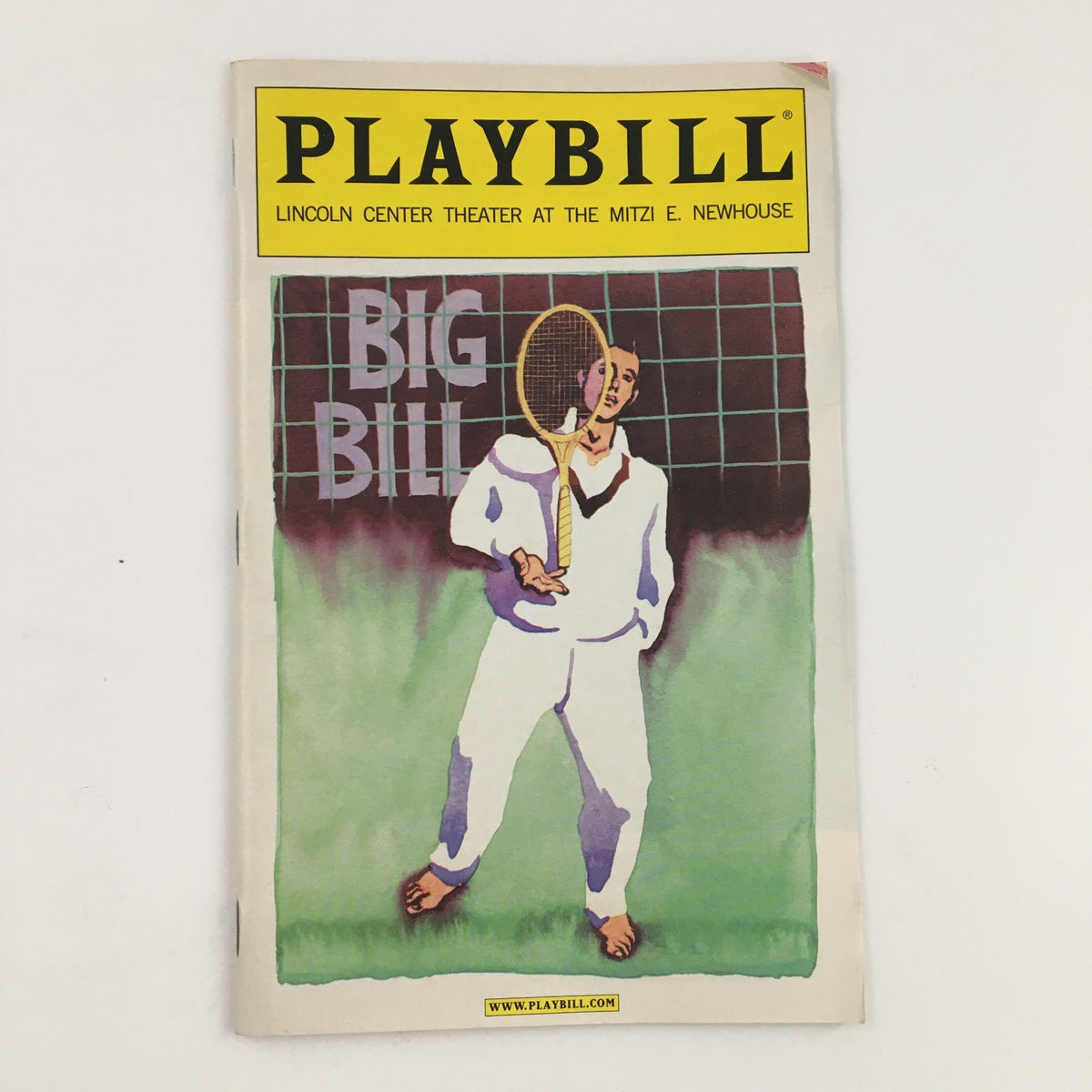 2004 Playbill for Lincoln Center Theater's presentation of Big Bill, featuring colorful artwork of a character holding a tennis racket, showcasing the play's unique theme.