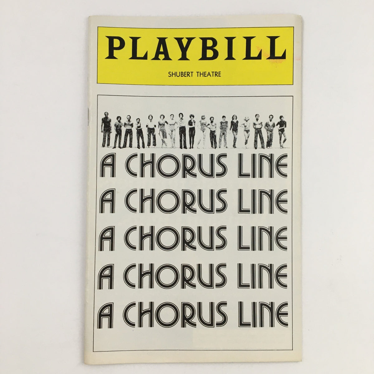 1977 Playbill for A Chorus Line by Michael Bennett at Sam S. Shubert Theatre, featuring a prominent cover design showcasing cast members with the title repeated.