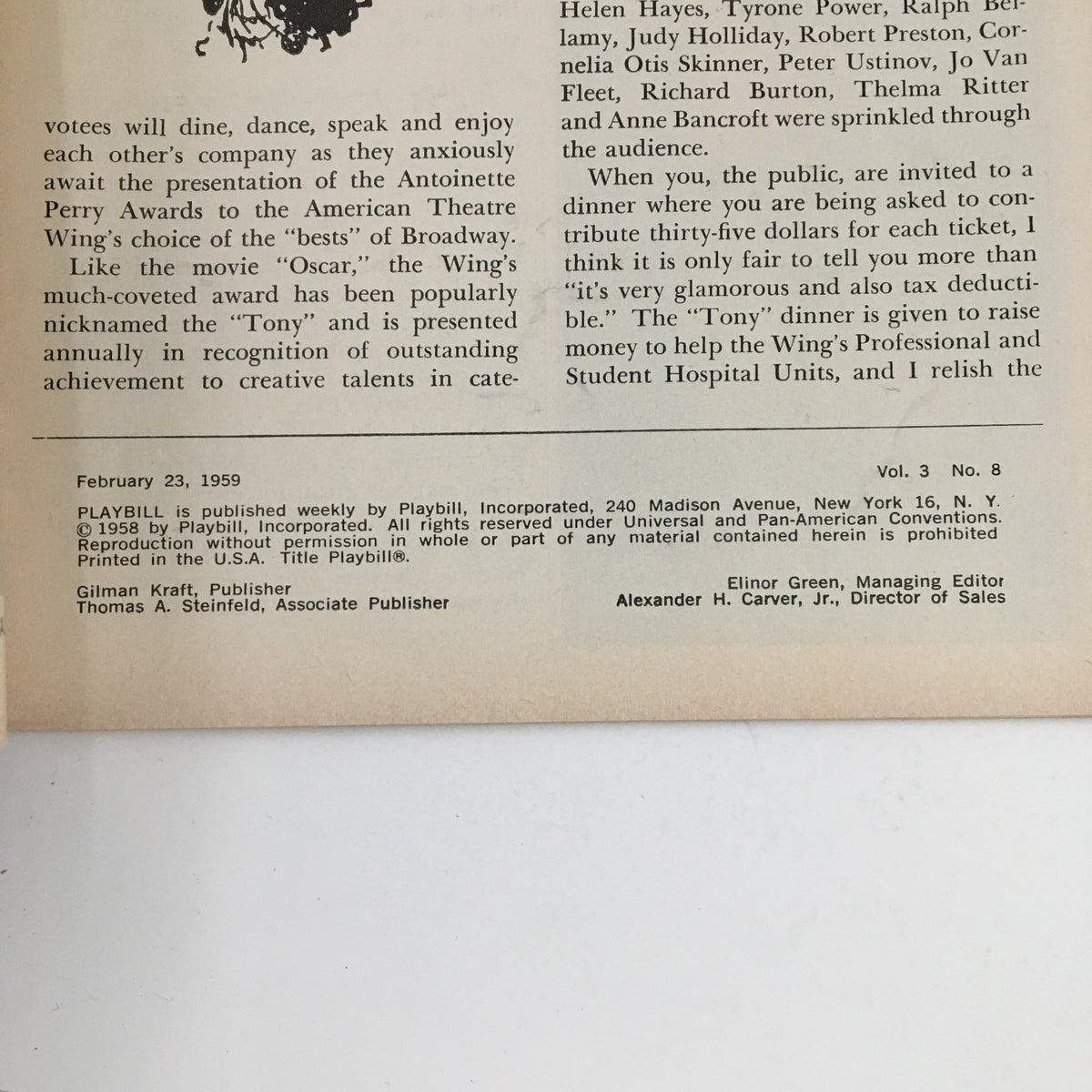 Back page of the 1959 Playbill from The Plymouth Theatre featuring The Marriage-Go Round, with advertisements and editorial mentions related to the production.
