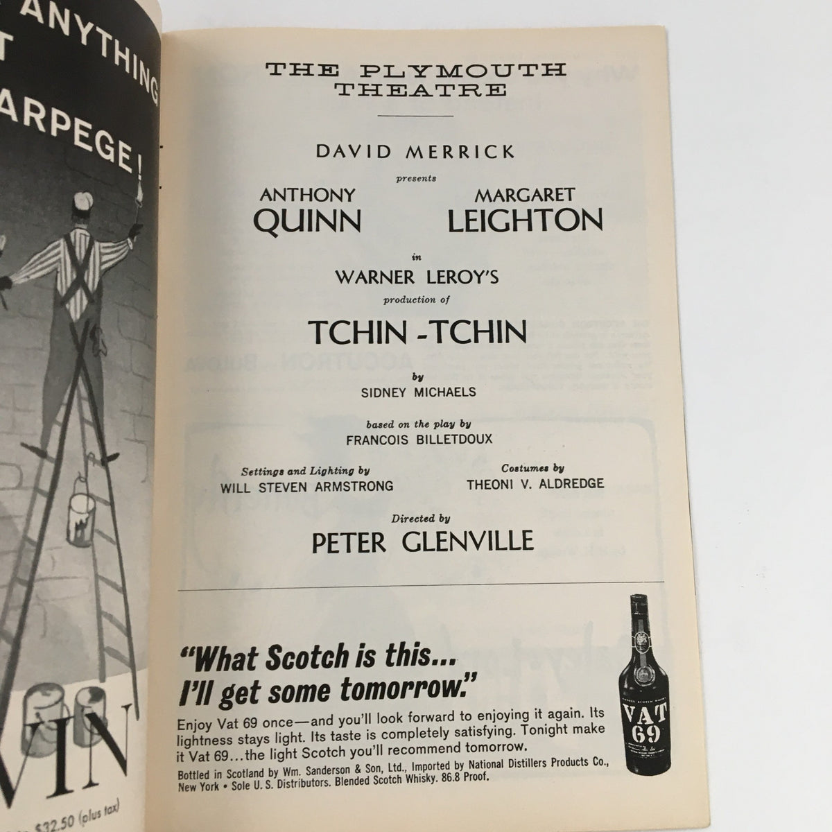 Another interior page of the 1963 Playbill for Tchin-Tchin by Sidney Michaels, listing cast details including Anthony Quinn and Margaret Leighton.