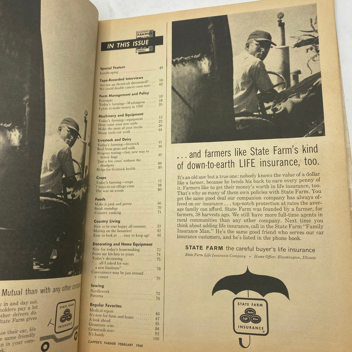 Interior page from VTG Carper's Farmer Magazine February 1960 showing contents and features, focusing on tillage and farming topics.