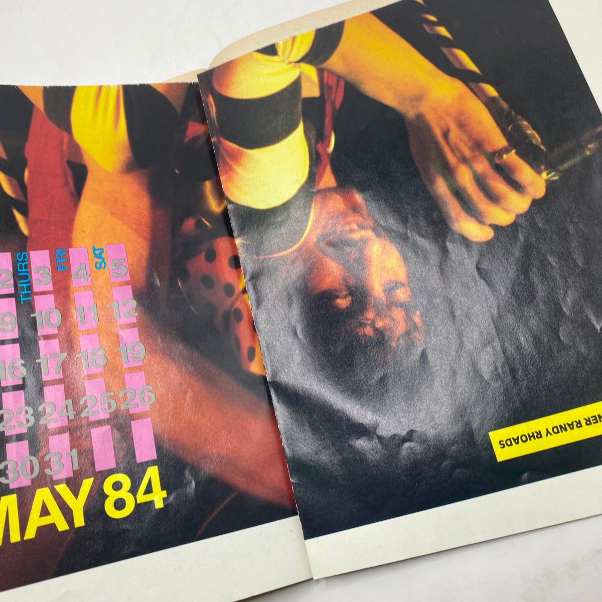 Another inside spread of VTG Guitar Magazine May 1984, depicting an advertisement featuring Randy Rhoads, emphasizing the rock music culture of the 1980s.