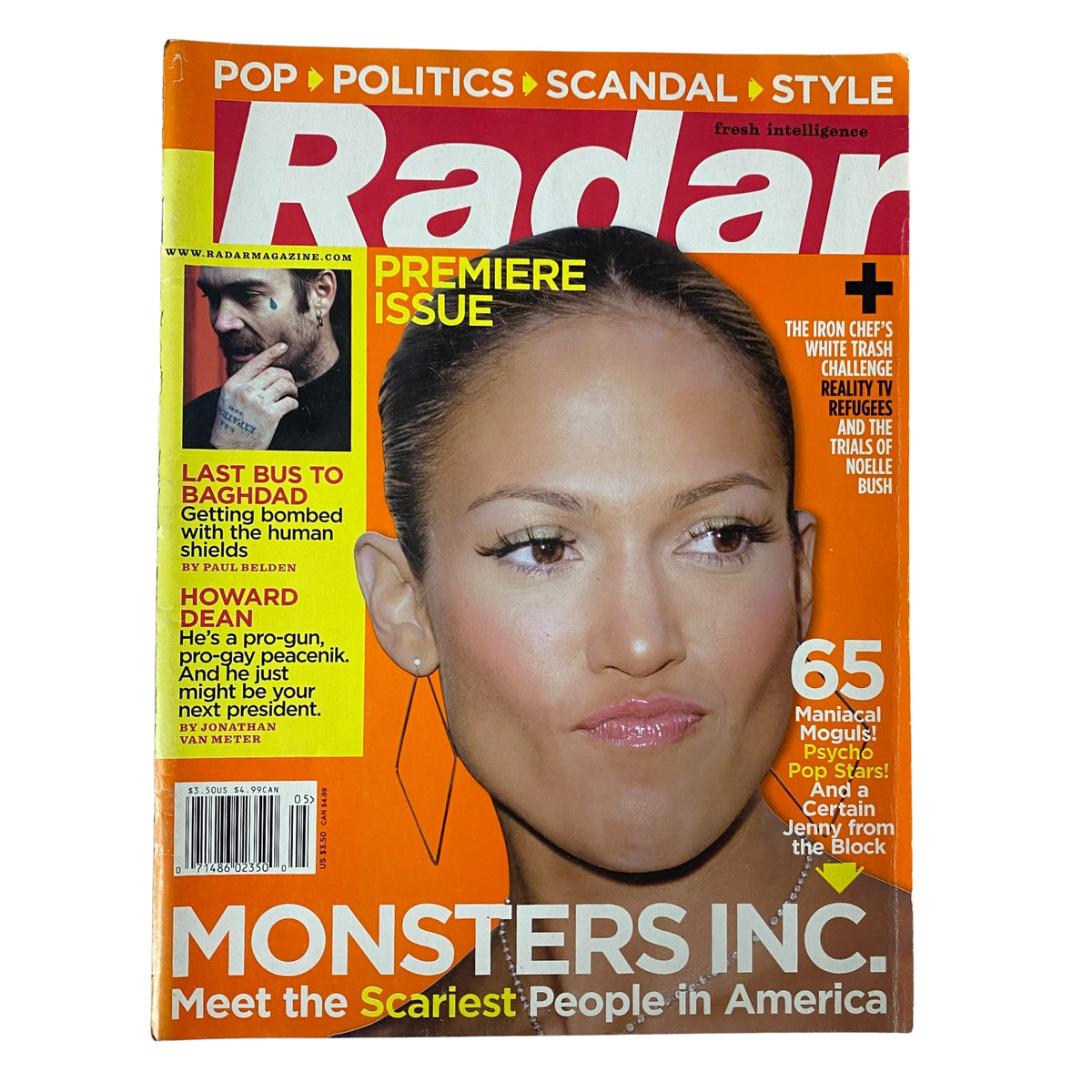 Radar Magazine 2003 Jennifer Lopez Cover No Label VG featuring Jennifer Lopez with a bold expression. This premiere issue includes highlights like Monsters' Ball and Howard Dean.