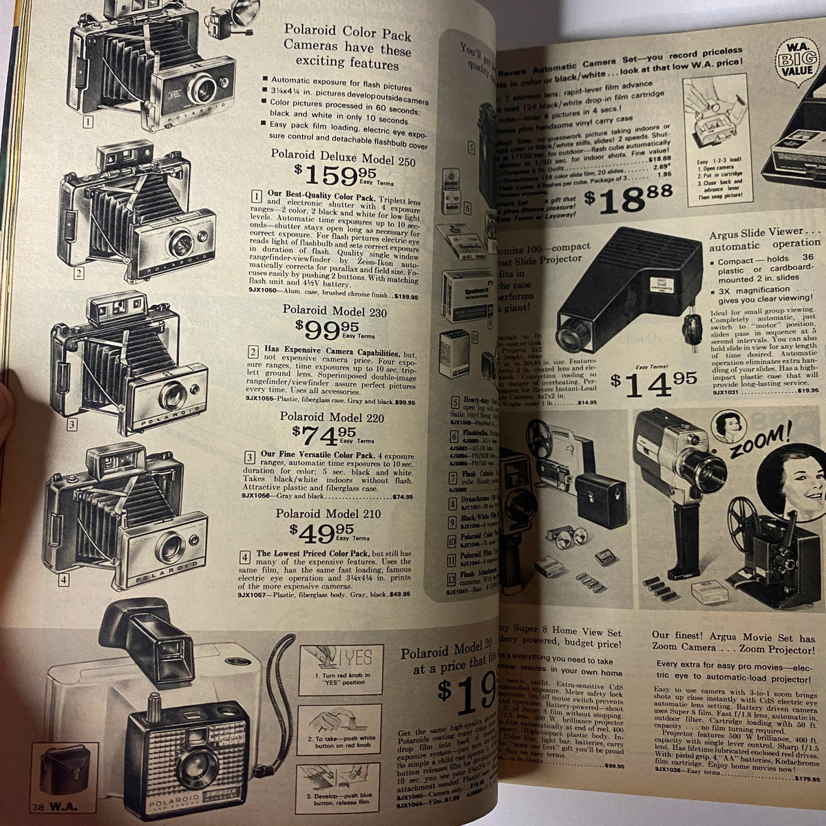 Interior page of the 1967-1968 Western Auto The Family Store Fall & Winter Catalog displaying Polaroid cameras and pricing information.
