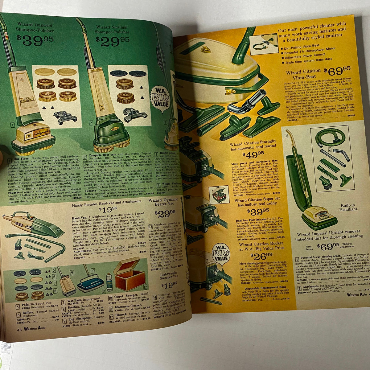 Second interior page of the 1967 Western Auto The Family Store Spring and Summer Catalog featuring product advertisements for vacuum cleaners and household items with colorful visuals and pricing details.
