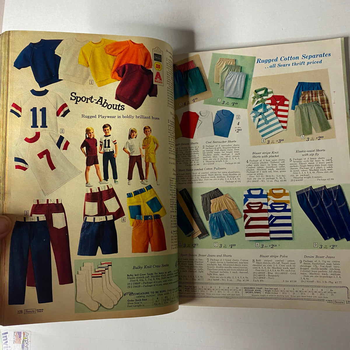 1967 Sears Summer Catalog featuring Sport-Abouts rugged playwear in vibrant colors, showcasing shorts and t-shirts for children.