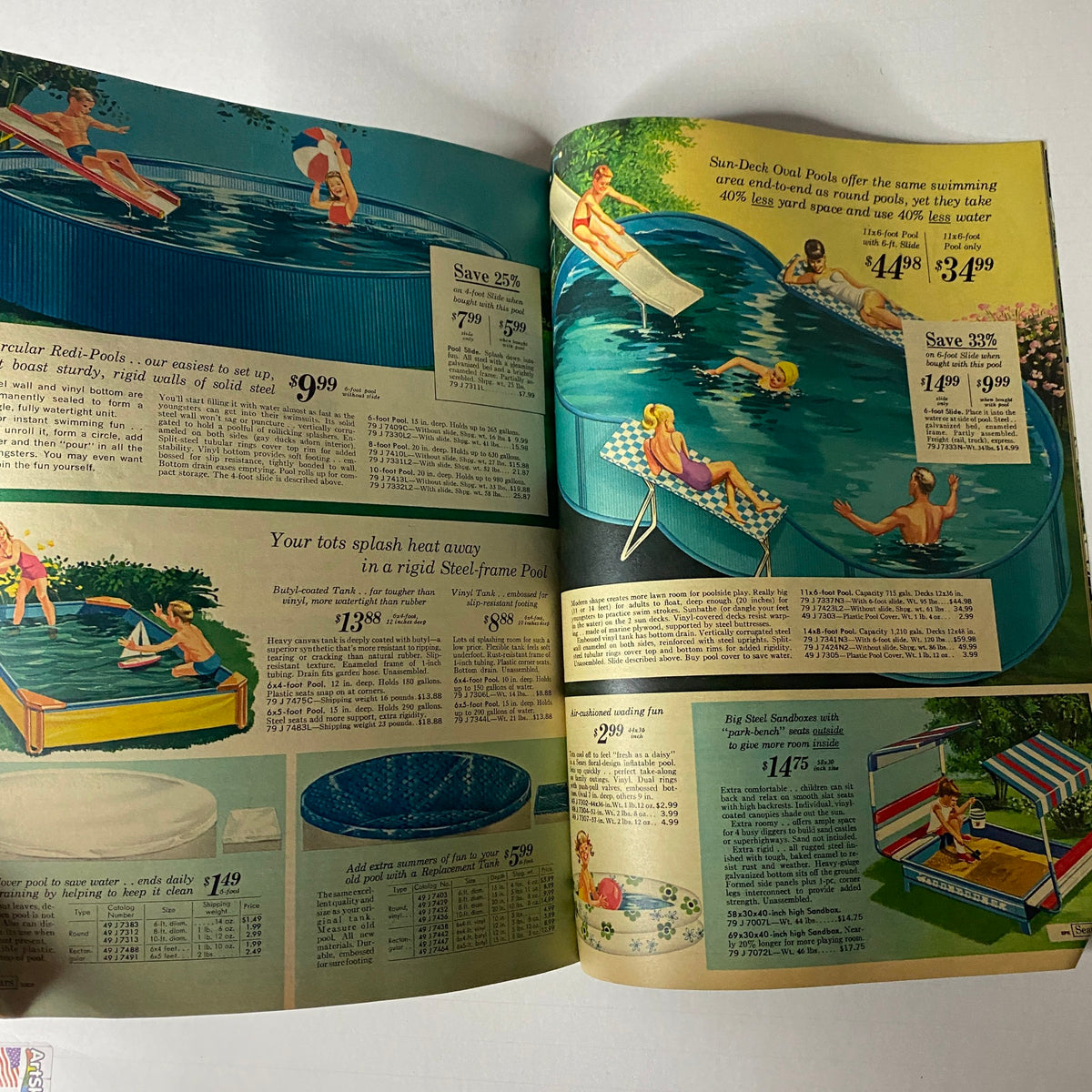 1967 Sears Summer Catalog highlighting outdoor swimming pools and accessories, with images of women enjoying summer activities by the water.
