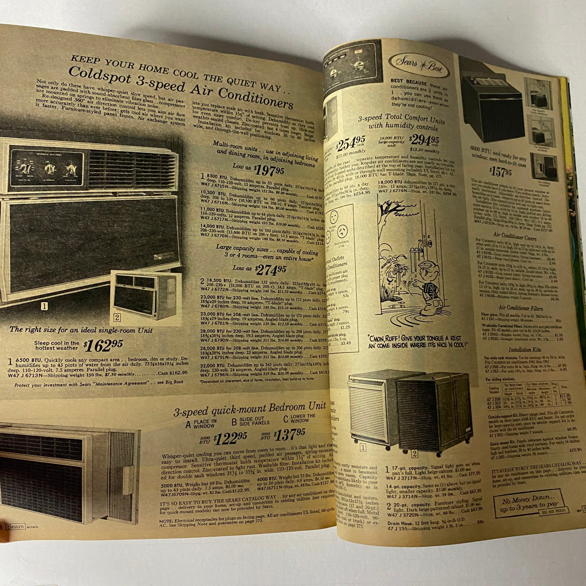 1967 Sears Summer Catalog displaying a range of Coldspot air conditioners, featuring details of models and specifications for home cooling solutions.