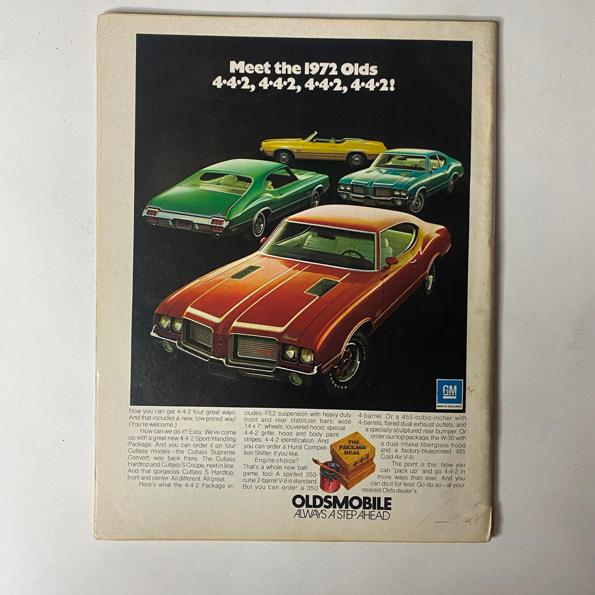 Advertisement for the 1972 Oldsmobile models in Car Craft Magazine January 1972 Vol 20 No. 1 showcasing various car styles and features.