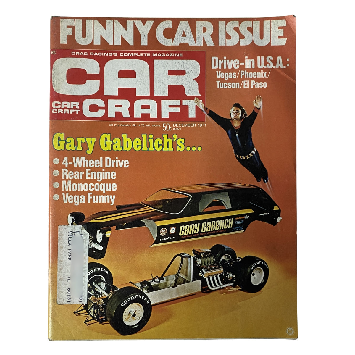 Cover of Car Craft Magazine, December 1971, featuring Gary Gabelich's 4-Wheel Drive, highlighted as a Funny Car issue.
