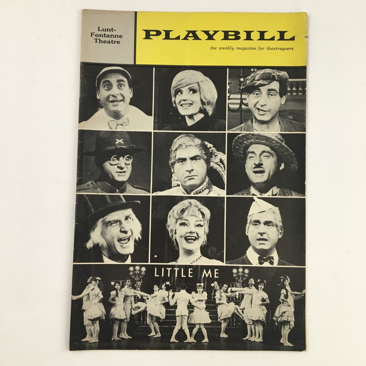 1963 Playbill from Lunt-Fontanne Theatre featuring Sid Caesar in 'Little Me', showcasing a collage of iconic performances and cast members.