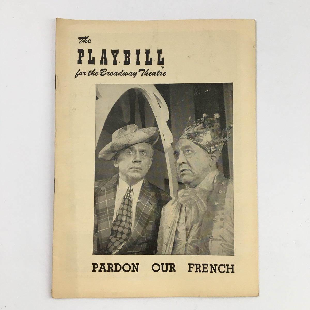 1950 Playbill for The Broadway Theatre featuring Olsen and Johnson in Pardon Our French, showcasing a vintage cover with comedic portraits of the performers.