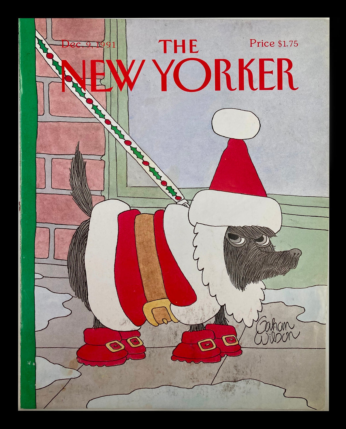 Cover of The New Yorker magazine dated December 9, 1991, featuring a humorous illustration of a dog dressed for Christmas by Gahan Wilson. The dog wears a festive Santa outfit, including a red and white hat, with the magazine title displayed prominently at the top.