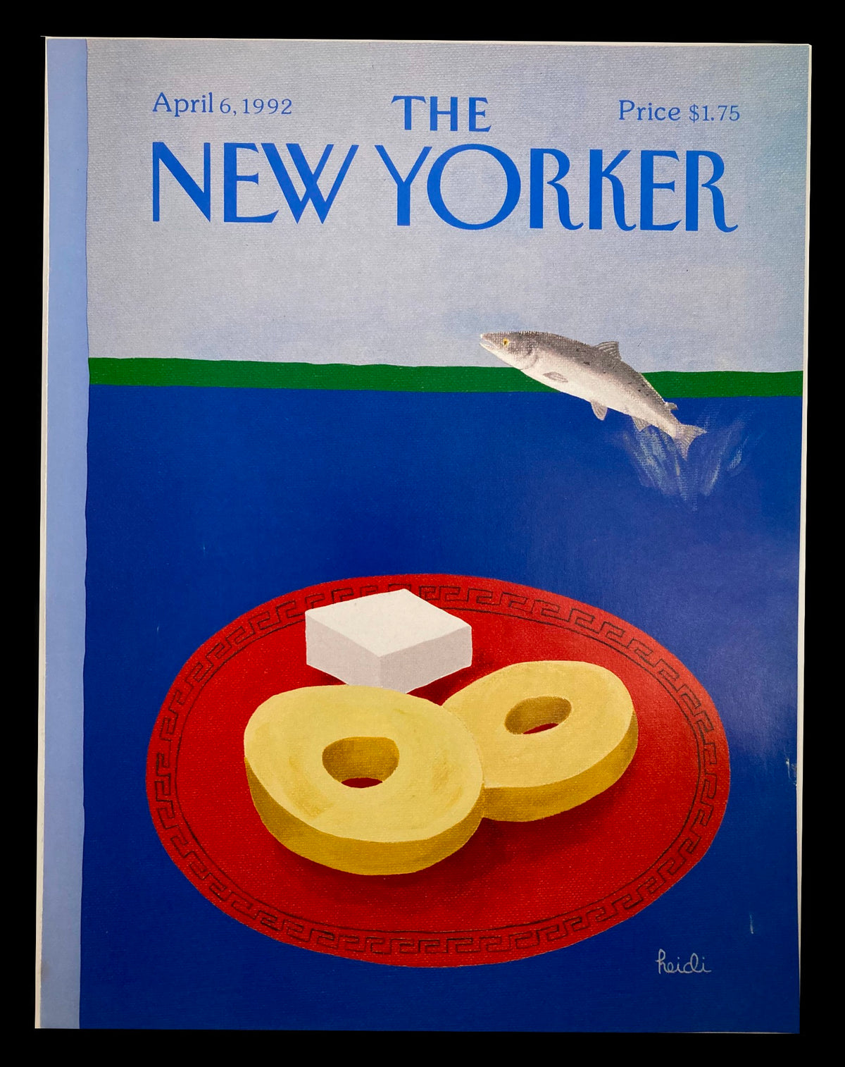 COVER ONLY The New Yorker April 6 1992 depicting a vibrant illustration of a bass fish and colorful food items, ideal for art collectors.