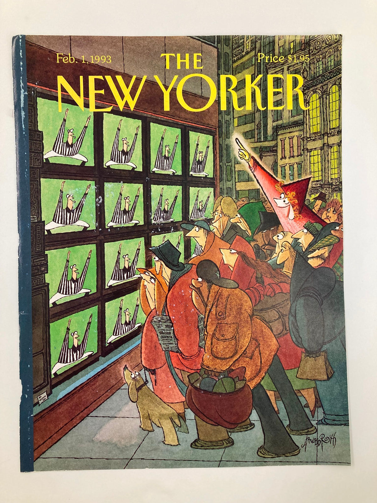 The New Yorker cover dated February 1, 1993, featuring the artwork 'Referee's Time Out' by Arnold Roth, depicting an attentive group watching referees on television screens.