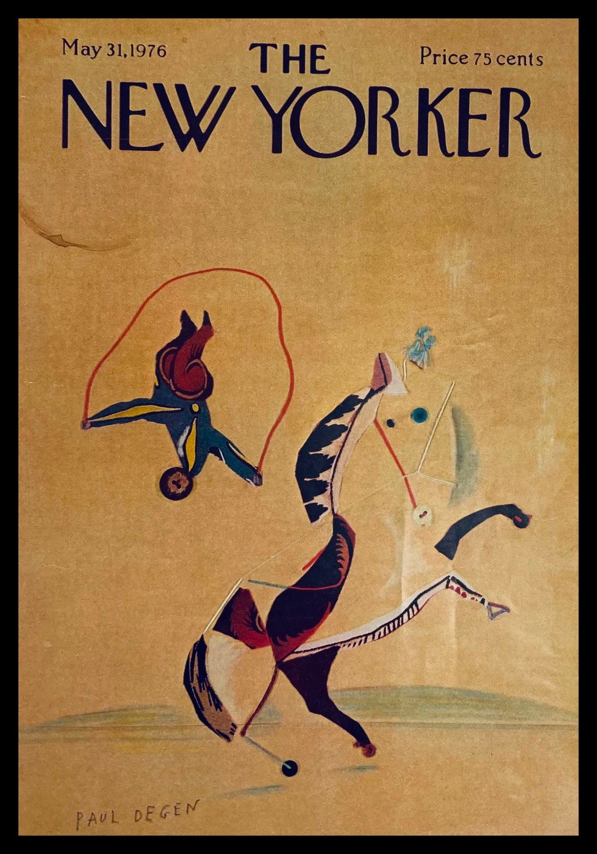 COVER ONLY The New Yorker May 31, 1976 Circus Horse by Paul Degen, featuring a whimsical circus horse with a performer on a rope, capturing the charm of vintage magazine art.