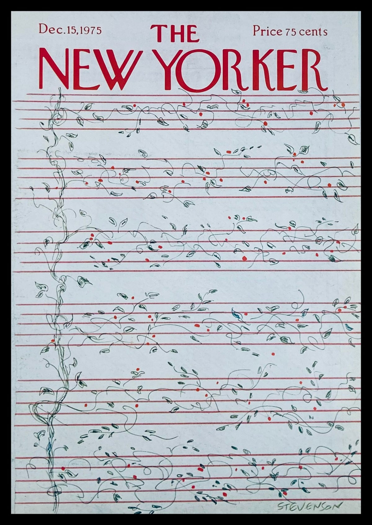 COVER ONLY The New Yorker December 15 1975, featuring vine notes and a nostalgic design by James Stevenson, capturing the artistic essence of the magazine's history.