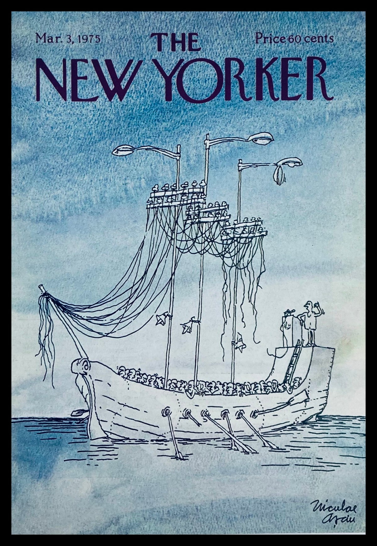 Cover of The New Yorker dated March 3, 1975, illustrated by Niculae Asciu, featuring a whimsical ship design with figures on board.