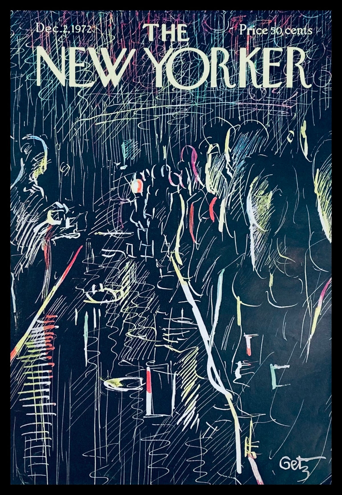 COVER ONLY The New Yorker December 2 1972 Elements by Arthur Getz, featuring a vibrant and artistic depiction of a bar scene with abstract figures and bold colors.
