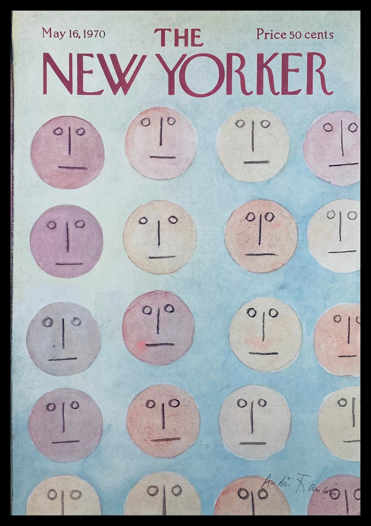 COVER ONLY The New Yorker May 16 1970 featuring artwork titled 'The Faces' by Andrei Francois, showcasing various stylized facial representations on a colorful background.