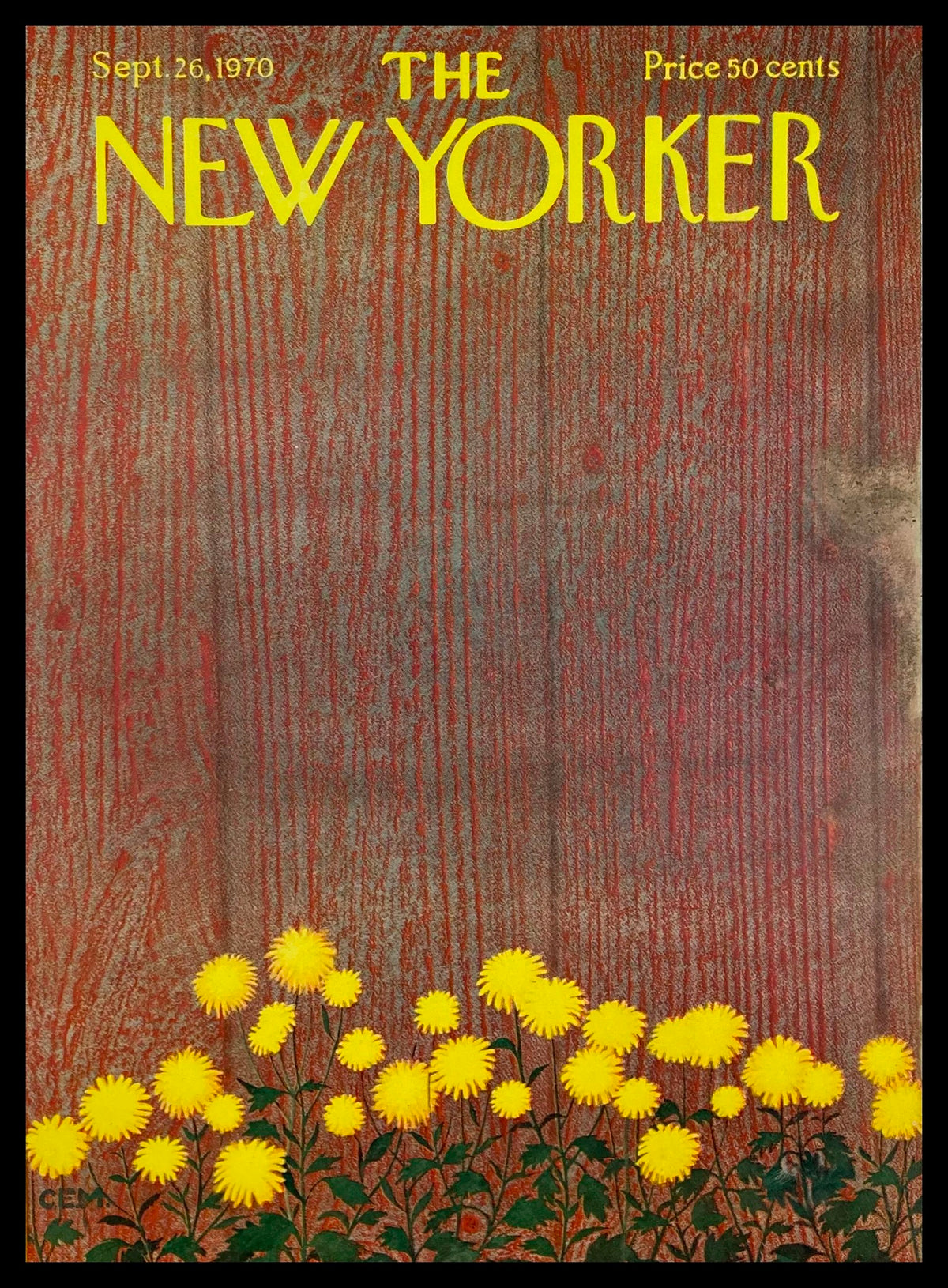 COVER ONLY The New Yorker September 26 1970 Fall Flowers by Charles E. Martin, featuring vibrant yellow flowers against a textured red backdrop.