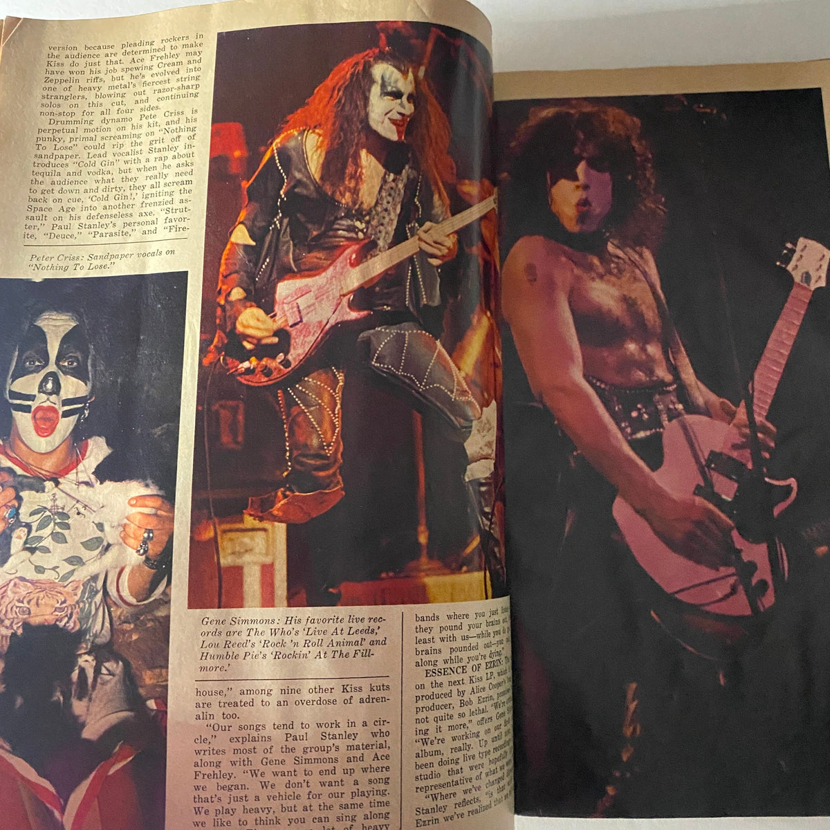 Image spread from VTG Circus Magazine January 20 1976 showcasing live performances by Kiss, highlighting the band's iconic rock style.