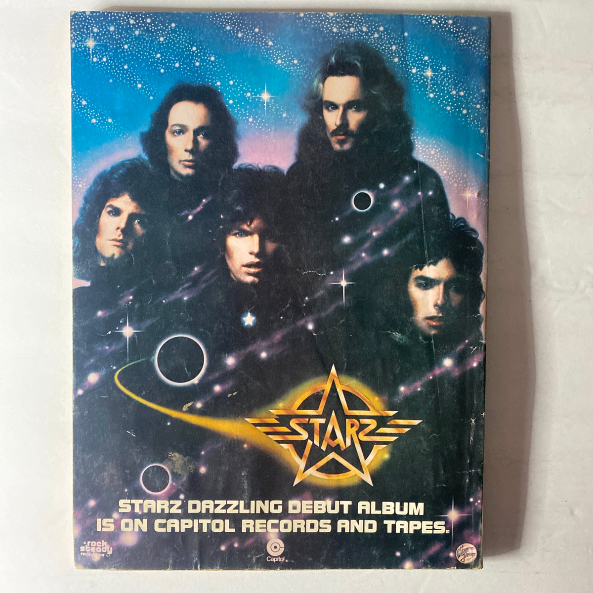 Back cover of the VTG Rock Magazine January 1977 Vol 2 No. 1 Lou Reed, displaying the promotional artwork for the band Starz, reflecting the glam rock style of the period.