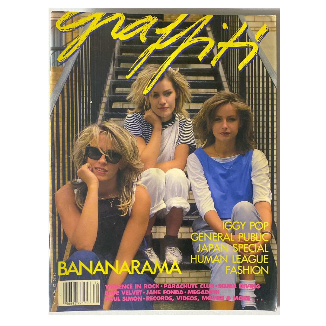 Vintage Graffiti Magazine Vol 2 No. 12 featuring Bananarama, Iggy Pop, and General Public on the cover, showcasing iconic 1980s music culture.
