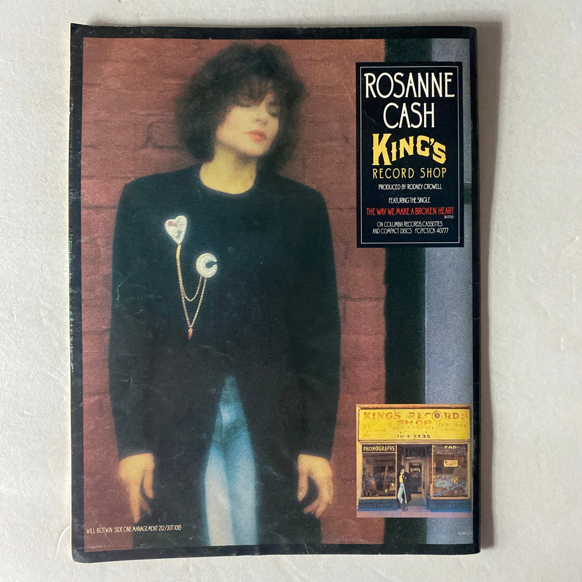 Advertisement page in the Nine-O-One Network Magazine July/August 1987, featuring Rosanne Cash promoting King's Record Shop, linked to the music culture of the era.