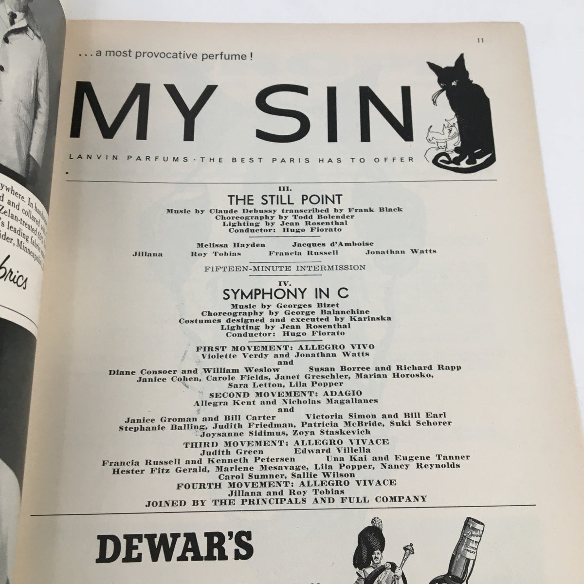 Page displaying The Still Point segment in the 1959 Playbill for The City Center of Music and Drama, featuring performers and intermission details.