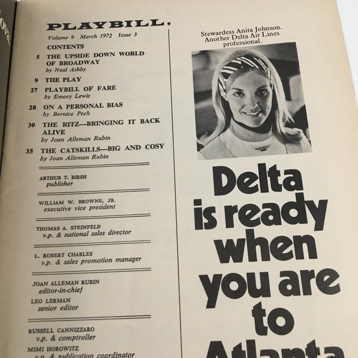 Inside page of the 1972 Playbill for 'Vivat Vivat Regina' showcasing contents and additional advertisements.