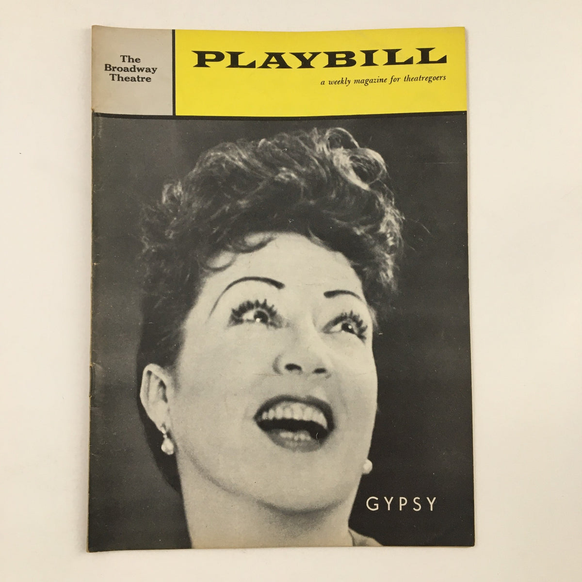 1959 Playbill The Broadway Theatre Present Ethel Merman in Gypsy A New Musical featuring a close-up of Ethel Merman with a joyful expression on the cover.