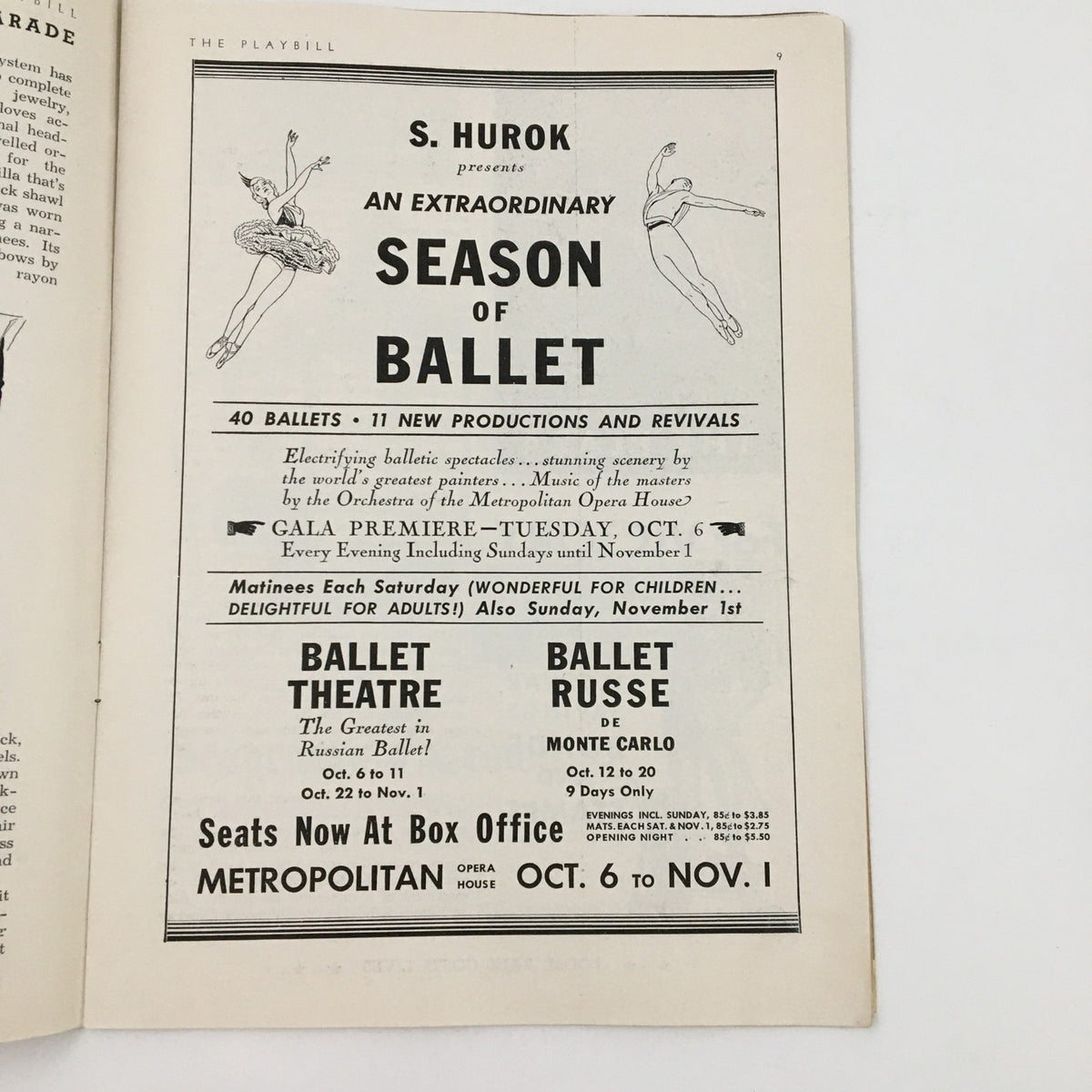 1942 Playbill The Imperial Theatre Present Danny Kaye in Let's Face It - Advertisement for a ballet season within the playbill, showcasing the cultural offerings of the time.