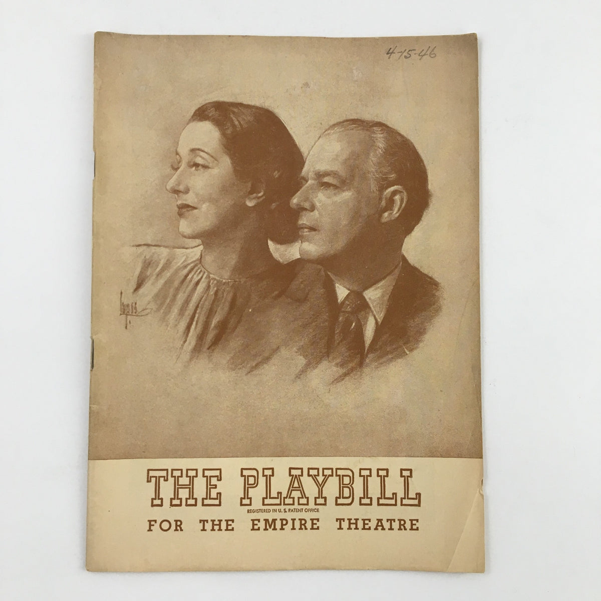 1946 Playbill for The Empire Theatre featuring Lynn Fontanne, showcasing an illustrated cover with two portraits, reflecting the classic theatre aesthetic.