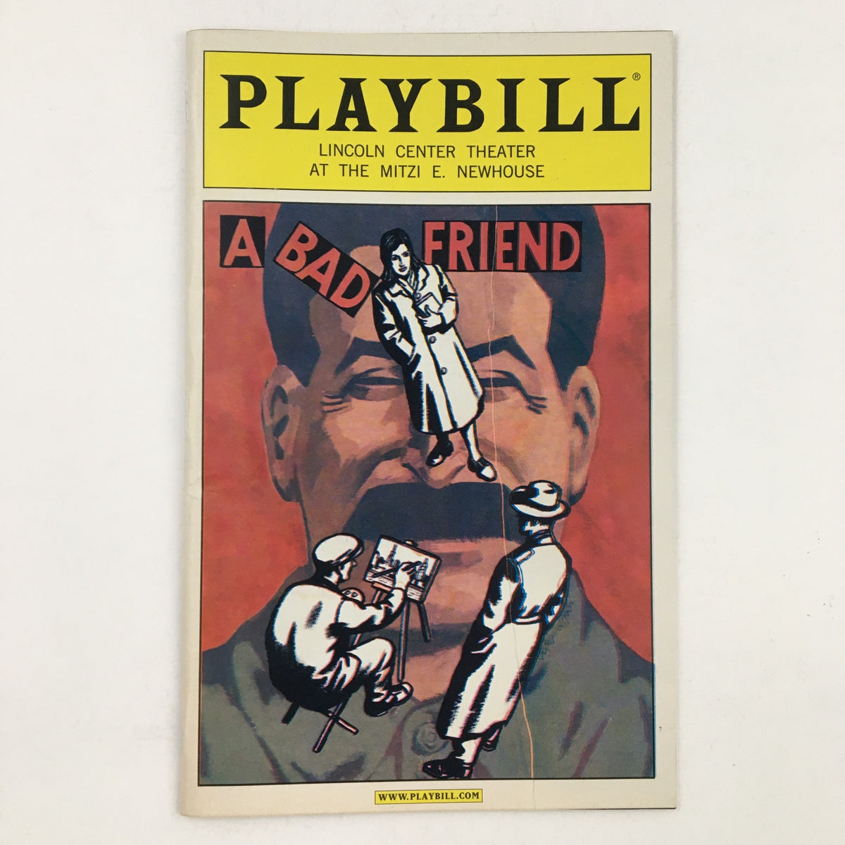 Cover of the 2003 Playbill for Lincoln Center Theater's presentation of 'A Bad Friend' by Jules Feiffer, featuring an artistic design with bold colors and characters.