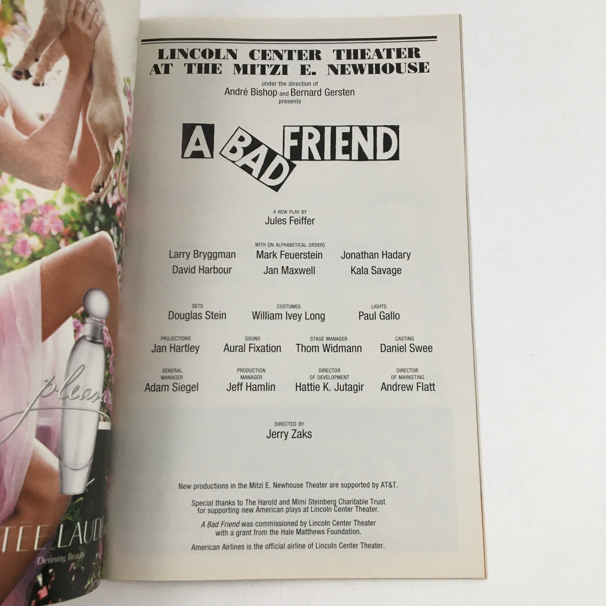 2003 Playbill for A Bad Friend by Jules Feiffer featuring cast details and production information from the Lincoln Center Theater at the Mitzi E. Newhouse.