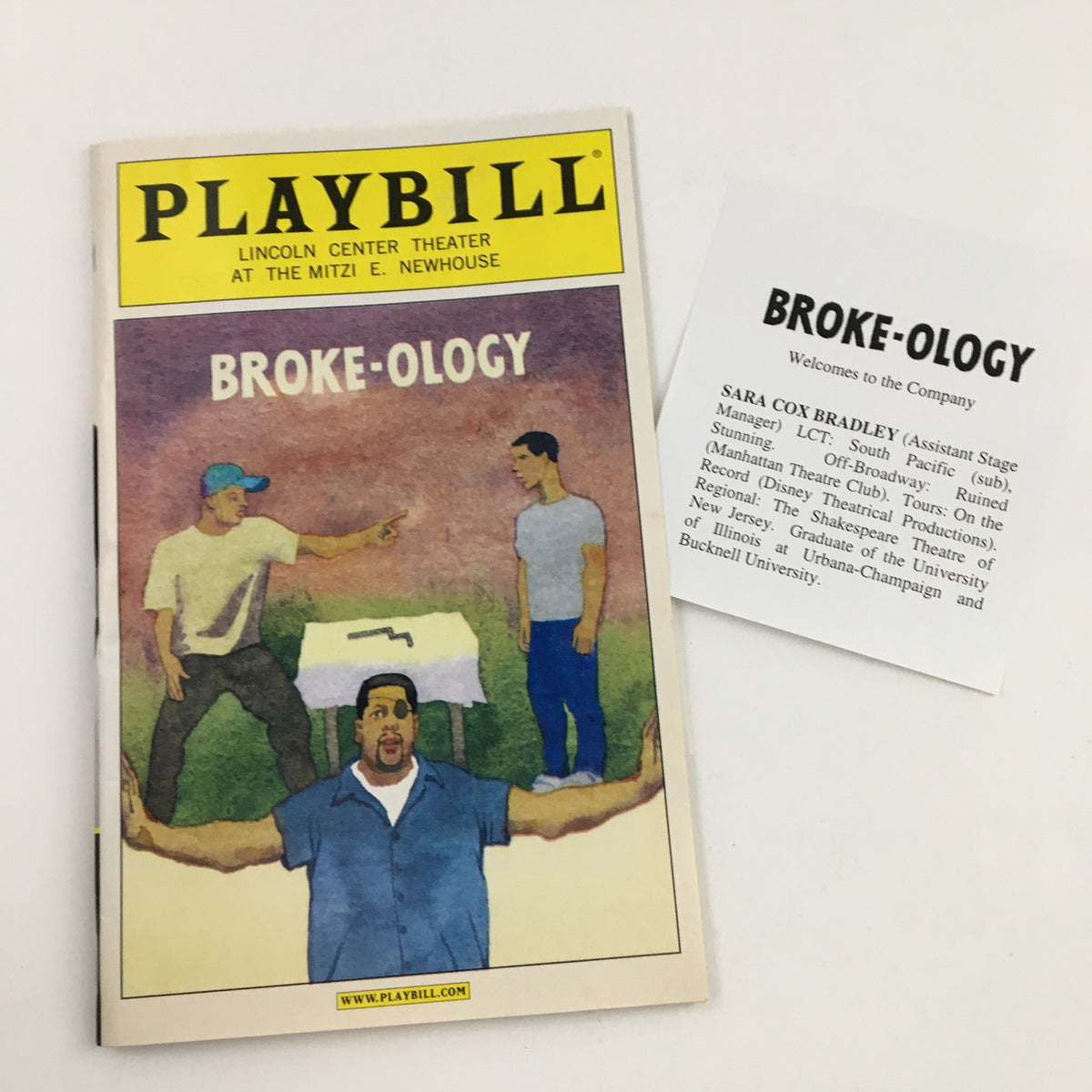 2009 Playbill for Broke-Ology by Nathan Louis Jackson at Lincoln Center Theatre, including a welcome note for the cast and crew.