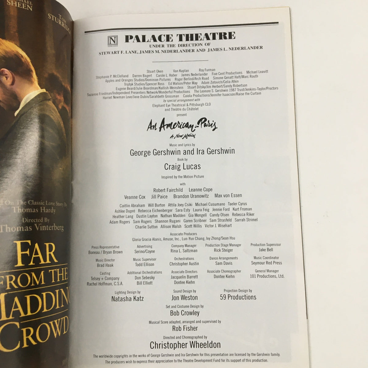 2015 Playbill from Palace Theatre featuring the musical An American in Paris by Craig Lucas, showcasing the cast and production credits.