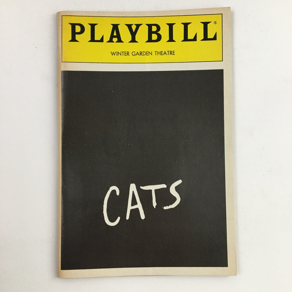 1988 Playbill for the Winter Garden Theatre production of Cats by Andrew Lloyd Webber, featuring a distinctive black cover with the title 'CATS' in white.