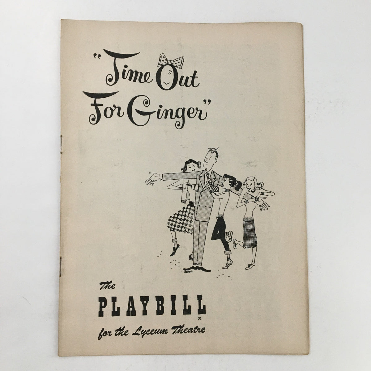 Front cover of the 1953 Playbill for the Lyceum Theatre featuring 'Time Out For Ginger' with illustrated characters.