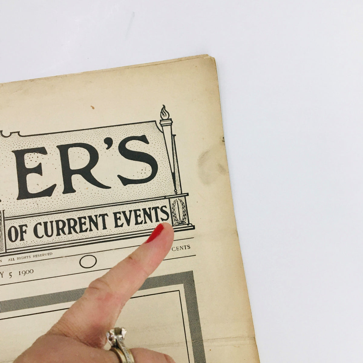 Close-up of the title section of Collier's Weekly Journal dated May 5, 1900, highlighting the magazine's branding and detail, titled 'Off For The World's Fair'.