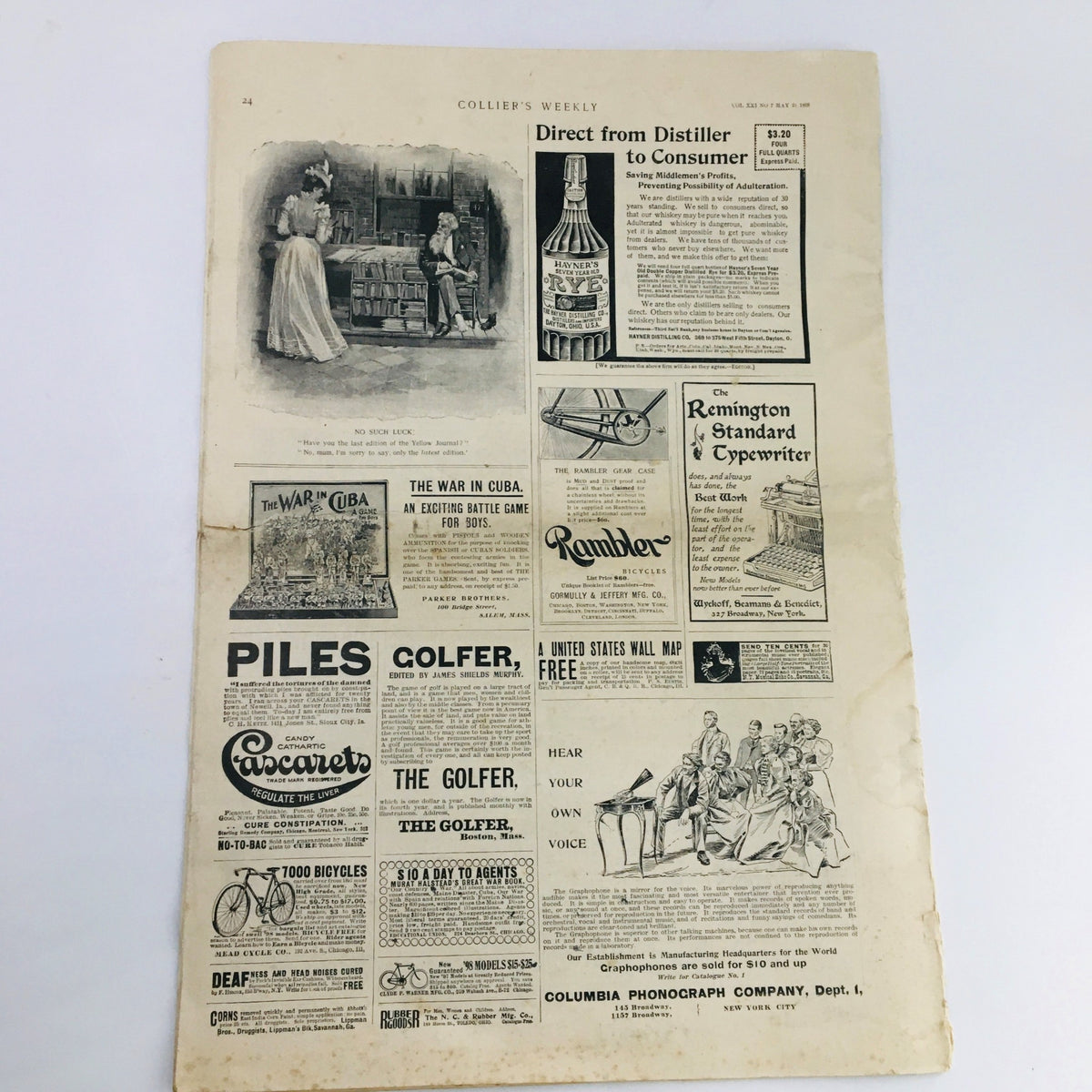Collier's Weekly May 21 1898 Vol 21 #7 The American Victory at Manila, featuring advertisements and illustrations from the late 19th century, showcasing historical content and vintage design.