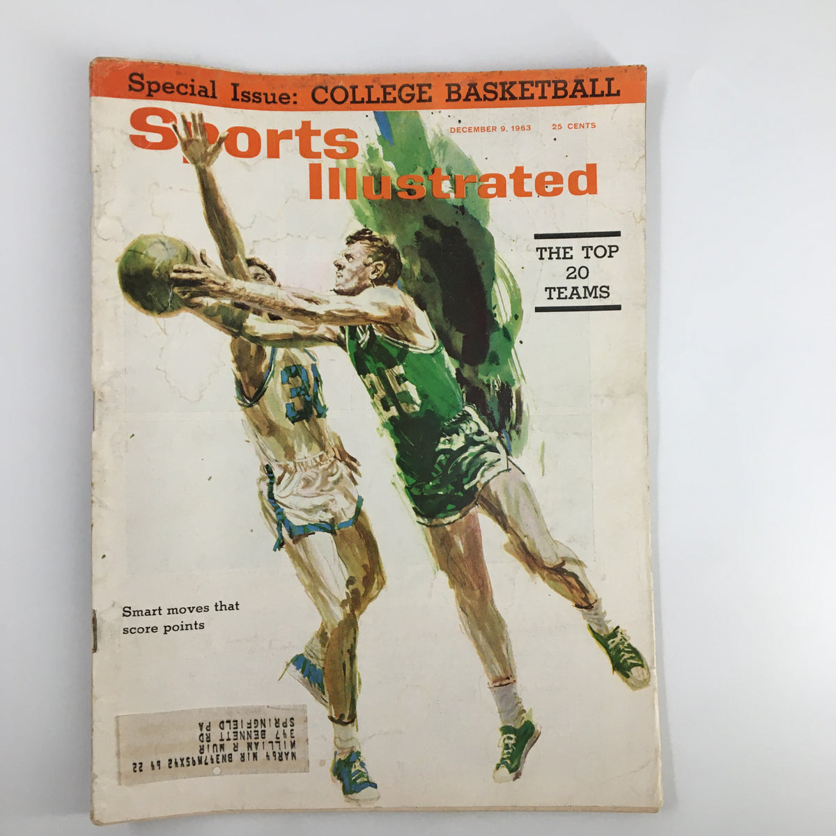 Cover of the VTG Sports Illustrated Magazine December 9, 1963 depicting college basketball players in action and titled 'Smart Moves That Score Points'.