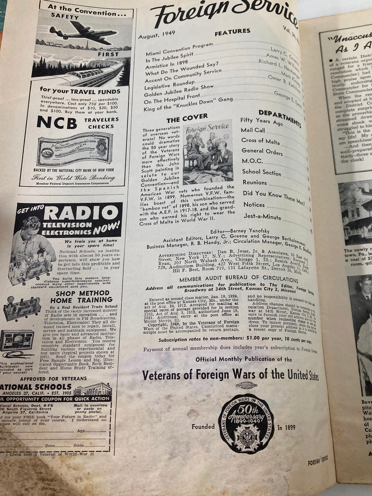 Vintage Foreign Service Magazine August 1949 The Veterans of Foreign Wars Story